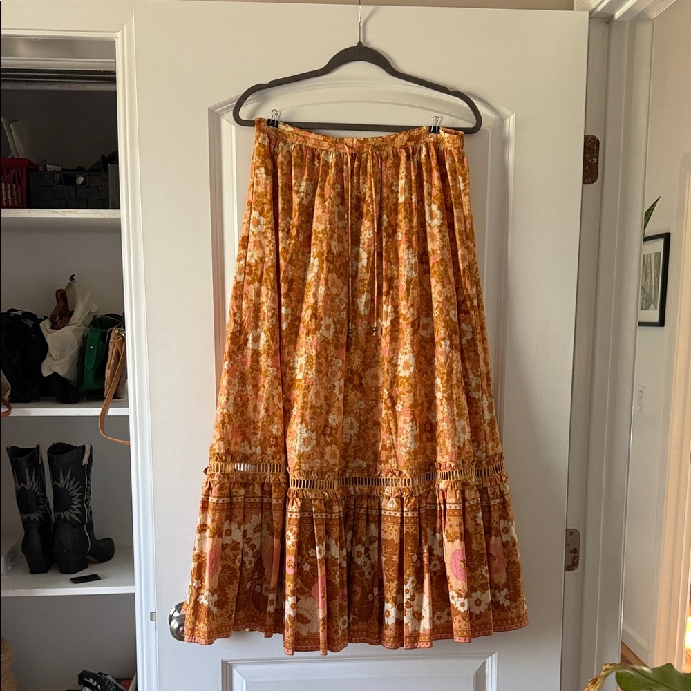 Spell Floral Maxi Skirt in Orange and Cream